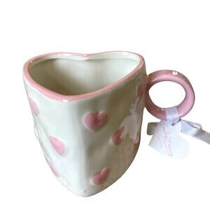 Sunday Morning Heart Shaped Mugs Set of 2 Pastel Pink & White New